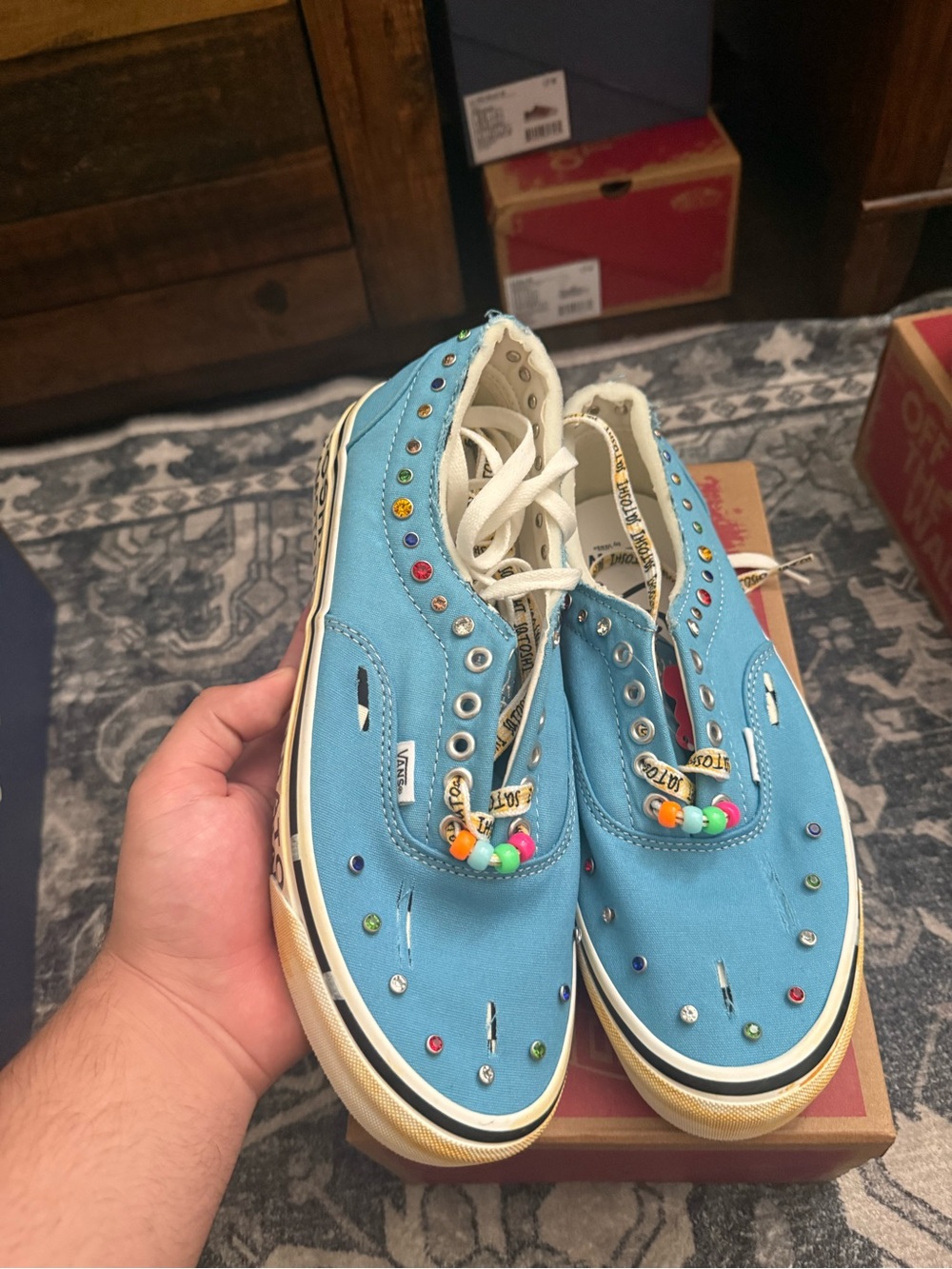 Vans Light Blue Low-Top Sneakers with Multicolor Bead Accents